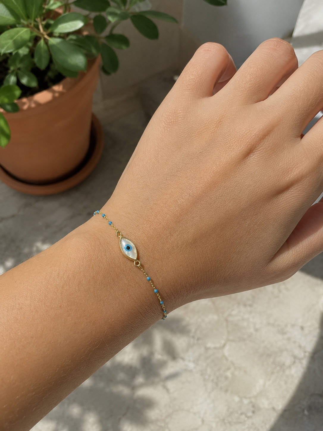 Gold Evil Eye Blue Enamel Bracelet