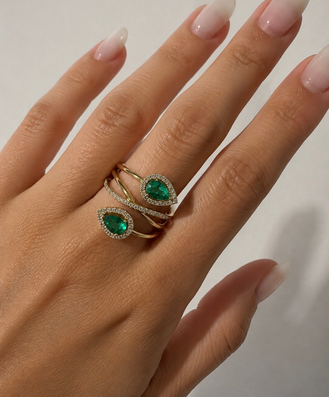 Gold Emerald Duet Bypass Ring