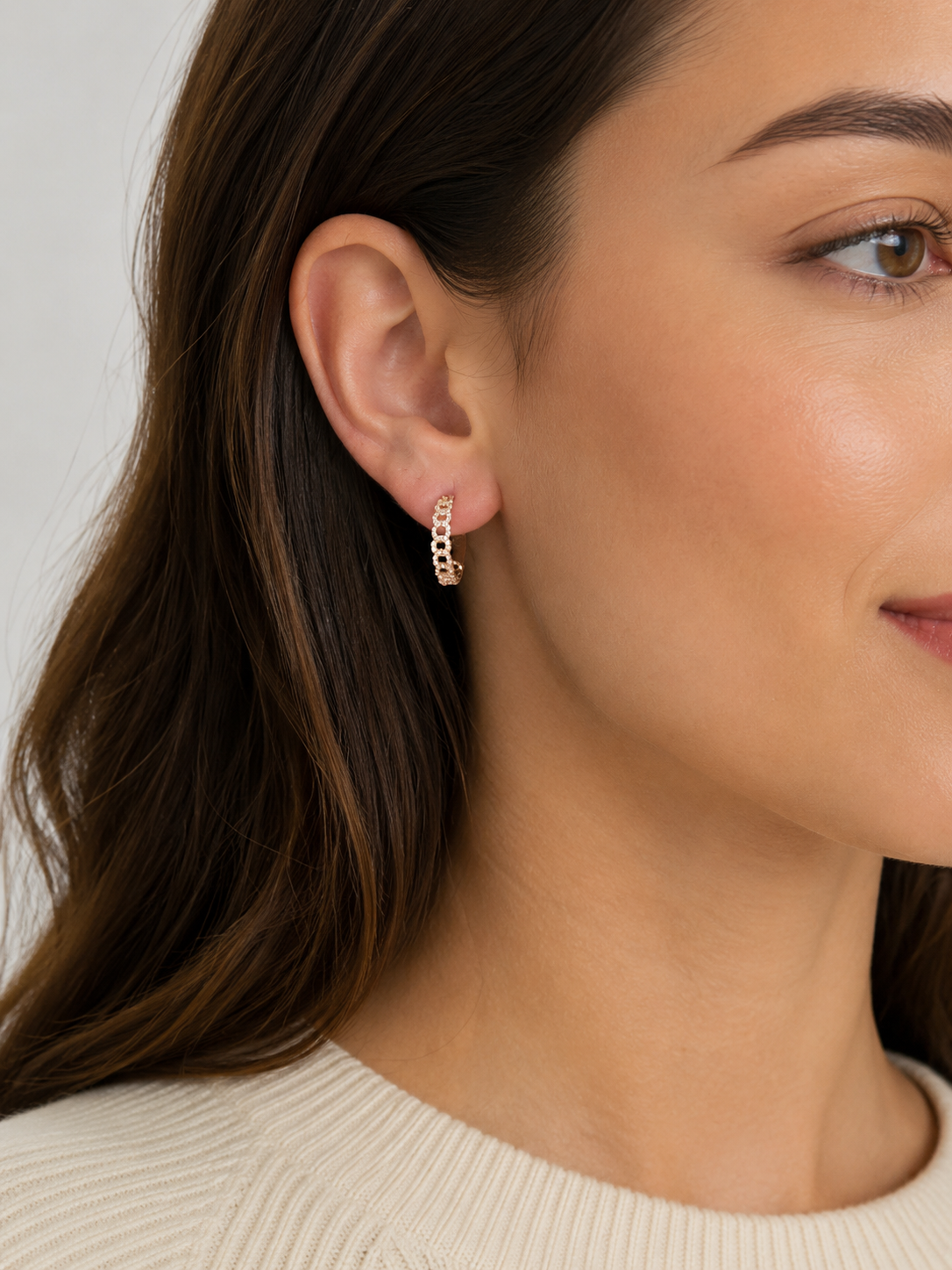 Gold Cuban Chain Diamond Hoop Earrings