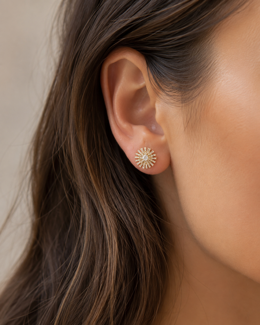 Gold Flower Diamond Stud Earrings