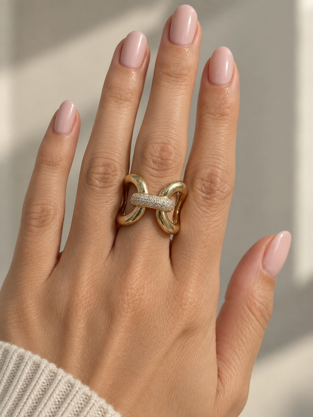 Gold Sculptural Diamond Link Ring