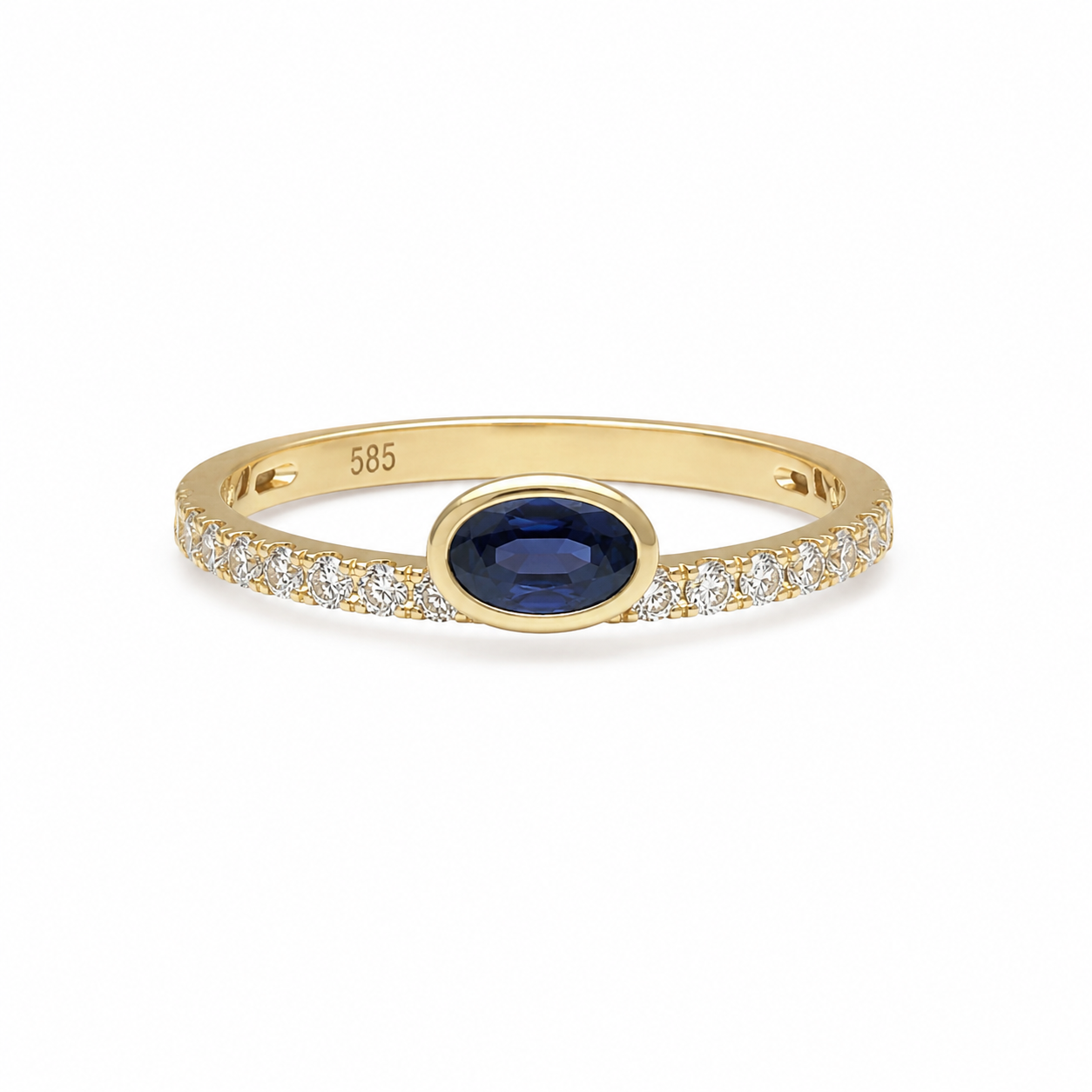 Gold Floating Oval Sapphire Diamond Ring