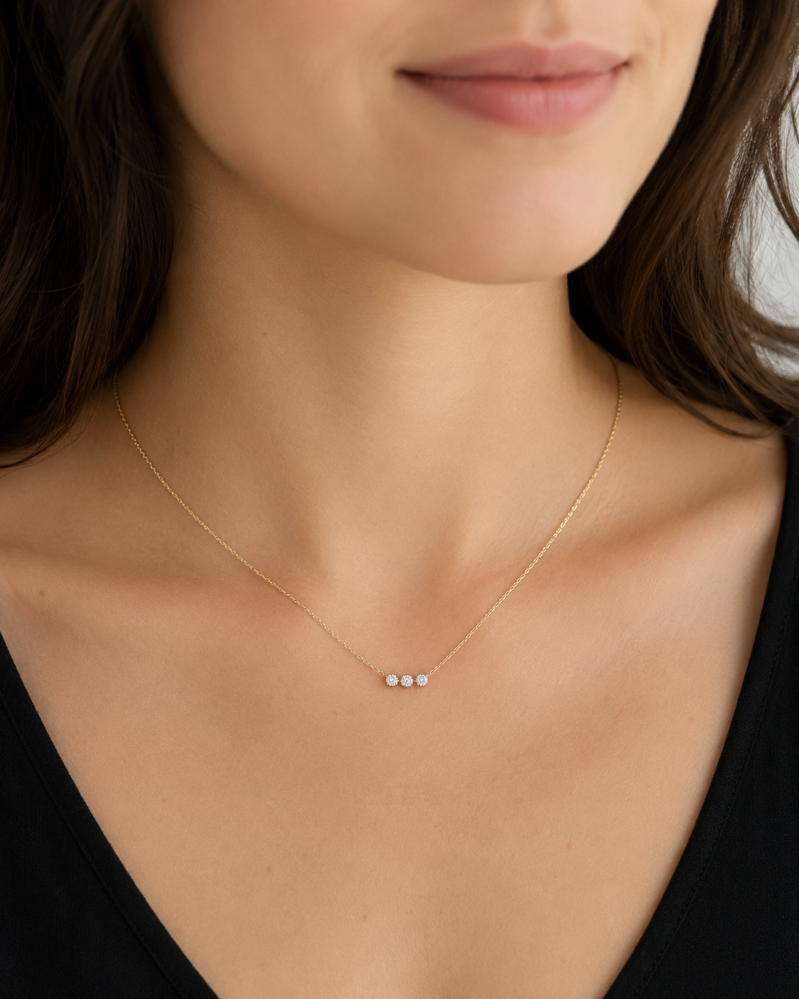 Gold and Diamond Halo Row Necklace