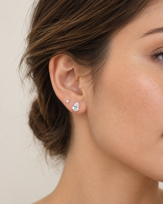 Gold Lab-Grown 2.01CTS Pear Shaped Diamond Stud Earrings