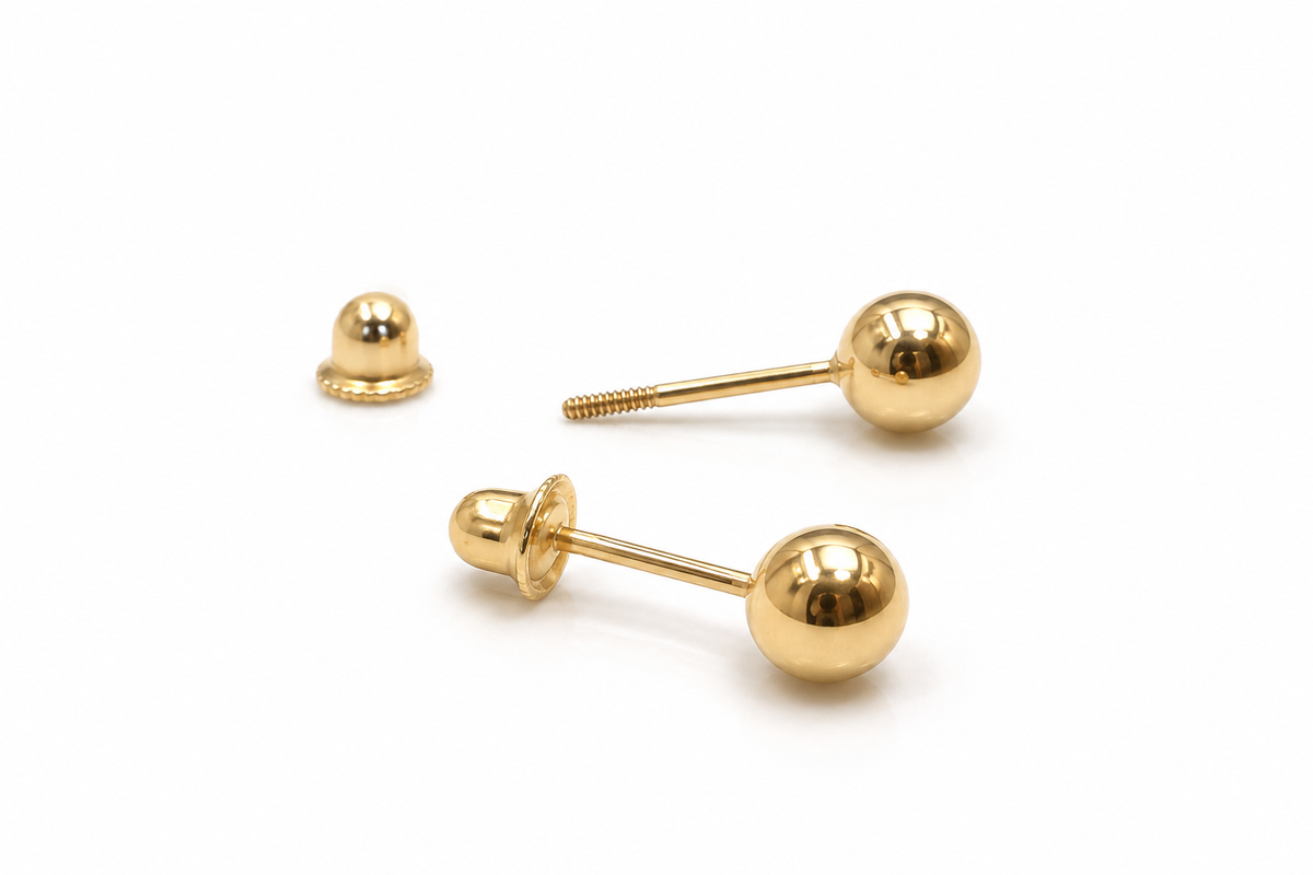 Gold Medium Petite Ball Stud Earrings