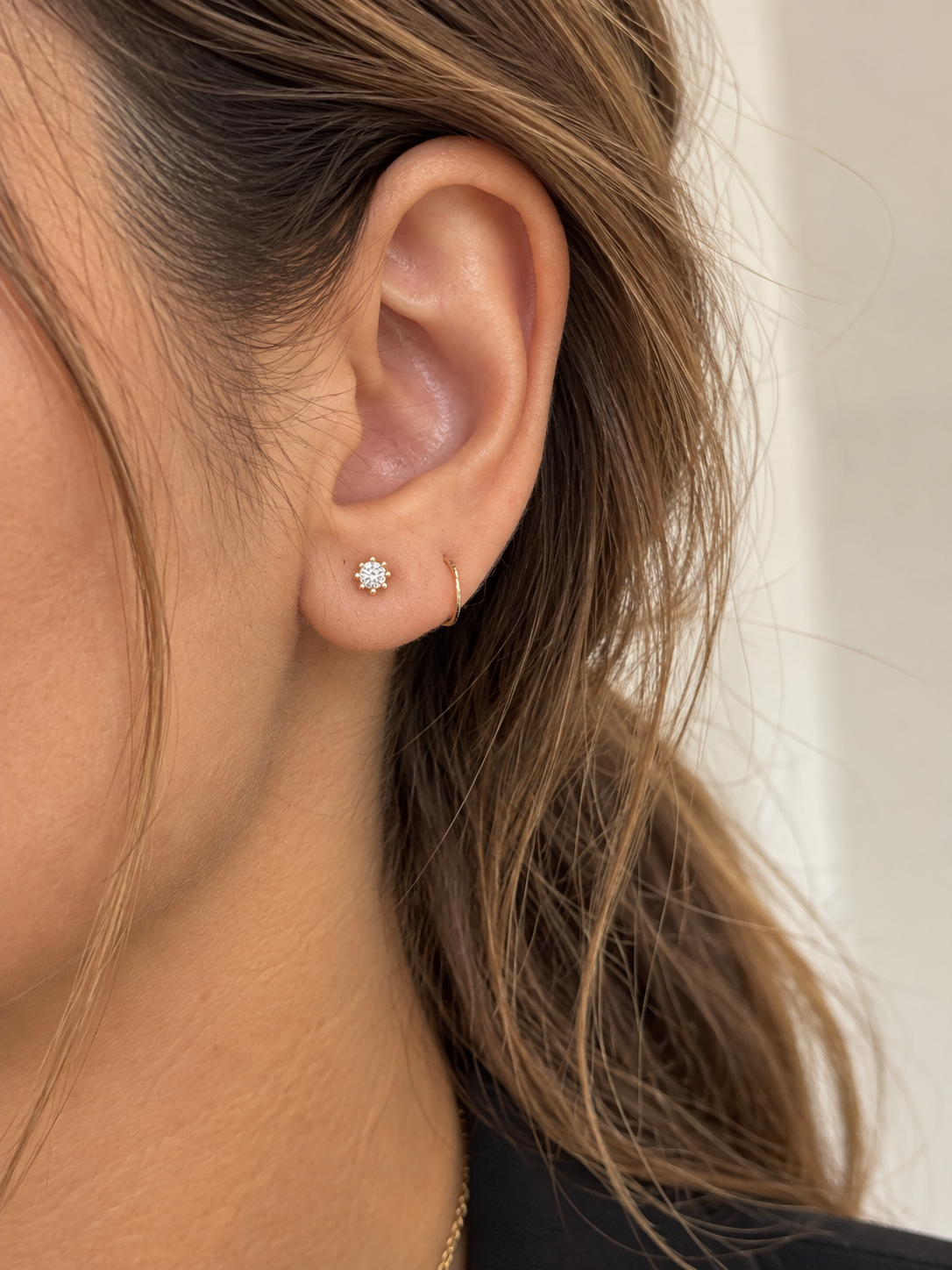 Gold Lab-Grown Petite Daisy Diamond Baby Earrings
