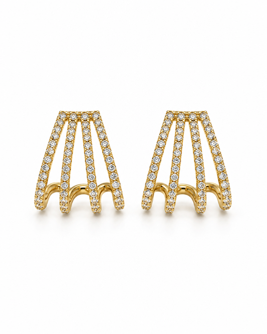 Gold and Diamond Fan Huggie Earrings