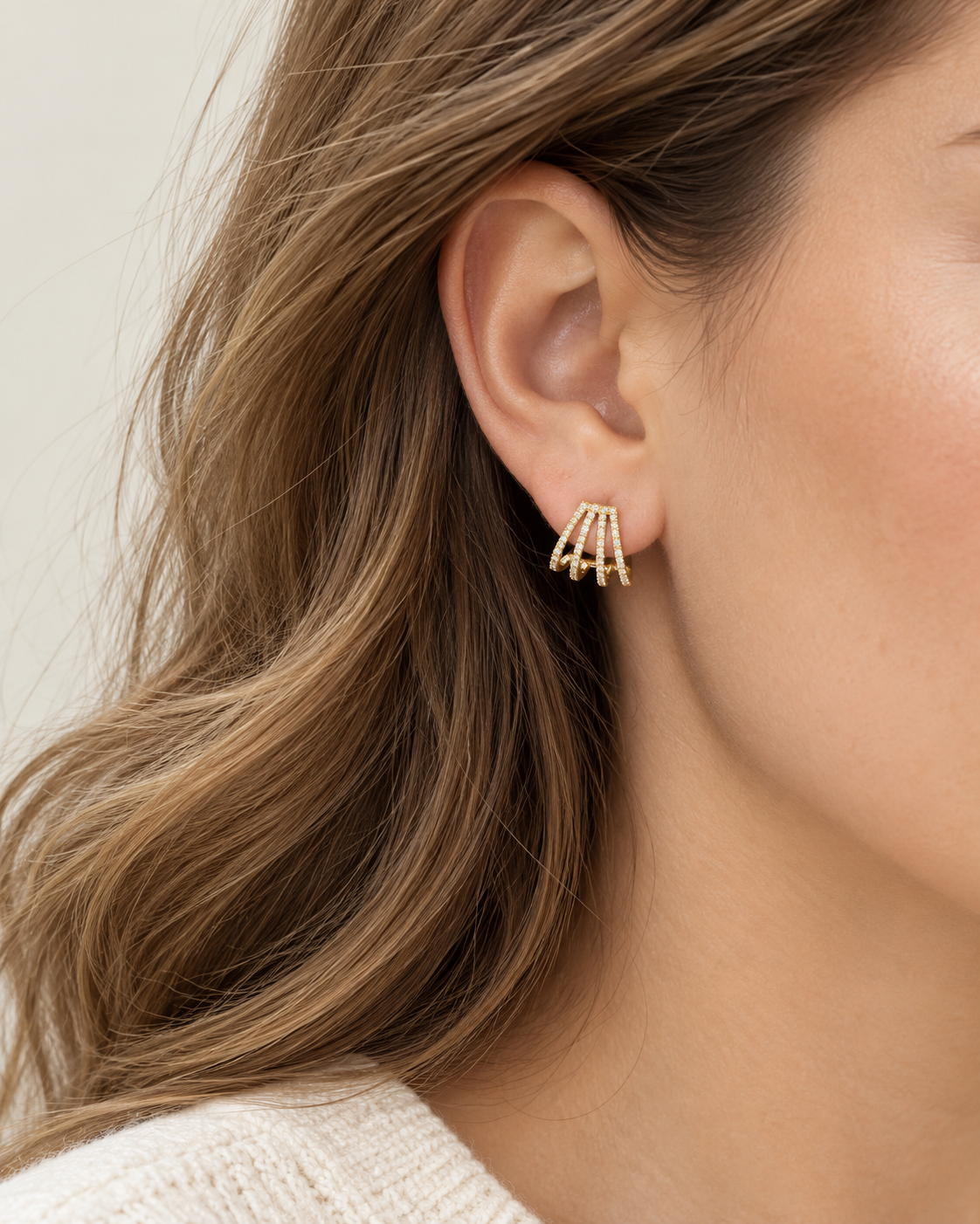 Gold and Diamond Fan Huggie Earrings