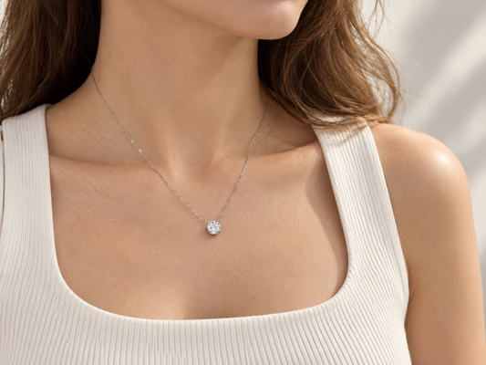Gold Lab-Grown 1.55cts White Basket Solitaire Diamond Necklace