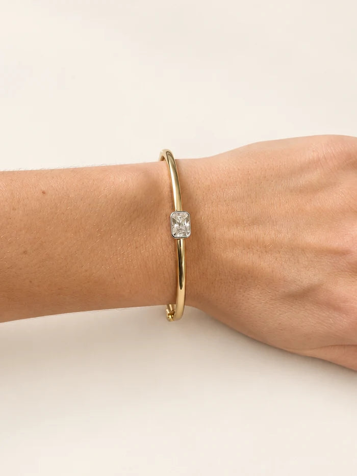Sahira Drew Emerald Cut Bezel Two Tone Bangle