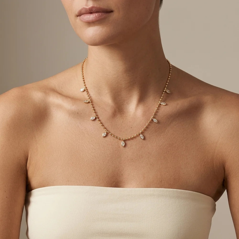 Sahira Beaded CZ Marquise Necklace