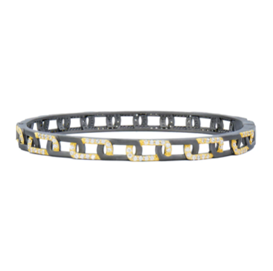 Freida Rothman Signature Grit Chain Link Pave Thin Hinge Bangle