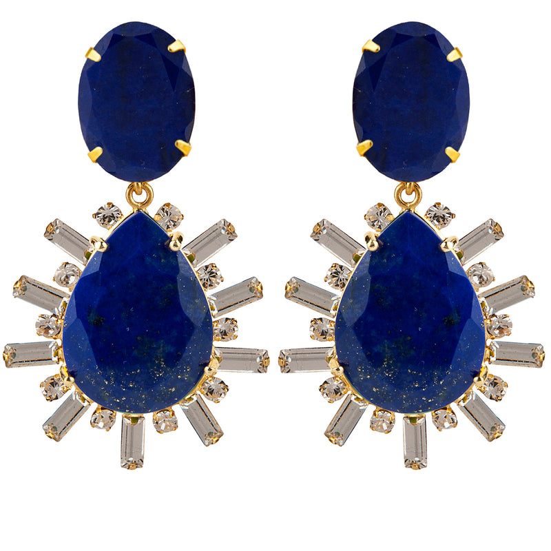 Bounkit Lapis, Clear Quartz & Champagne Baguette Earrings