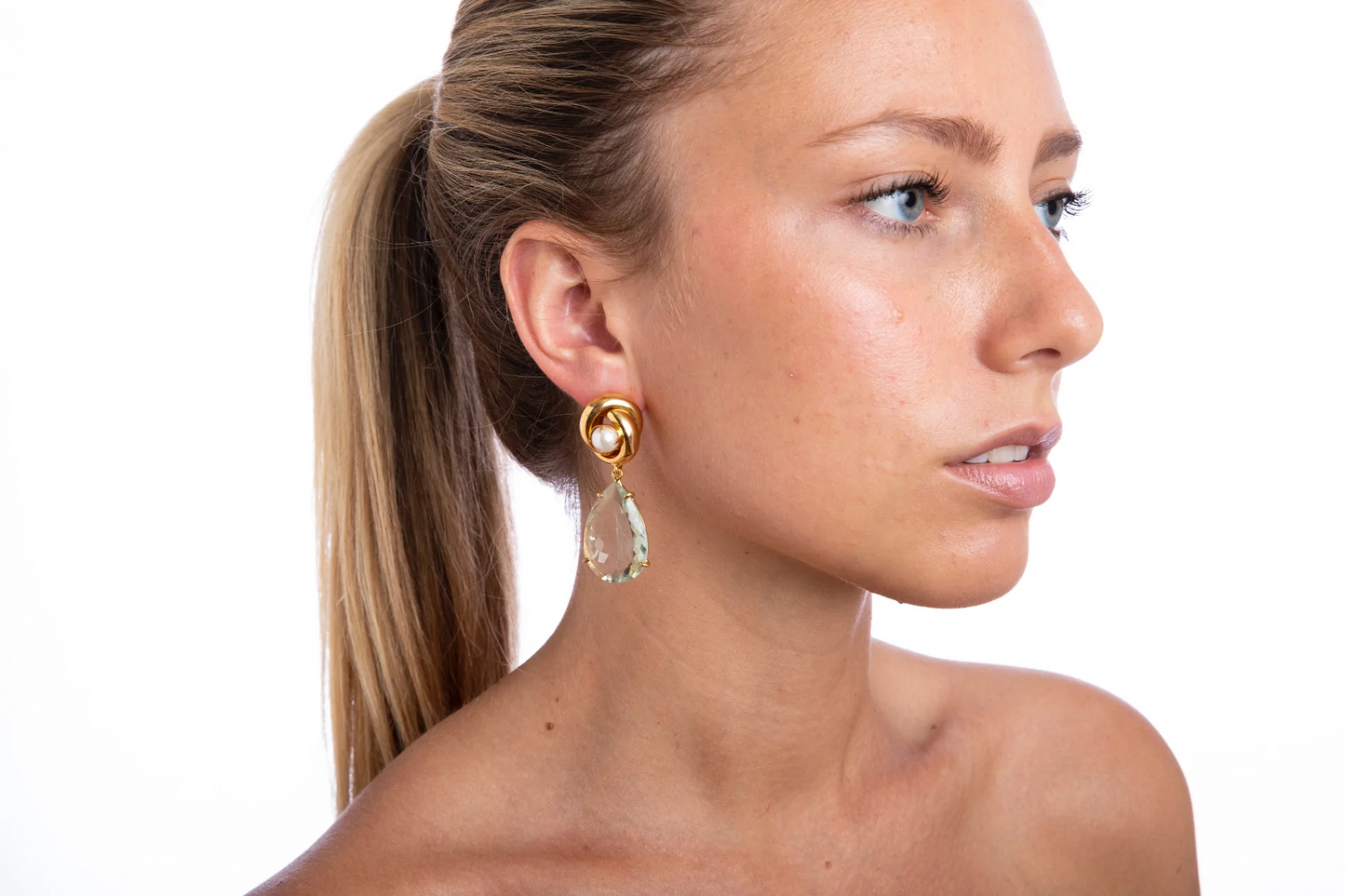 Bounkit Pearl & Green Amethyst Earrings