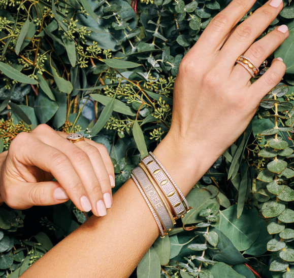 Freida Rothman Petals and Pave Wide Hinge Bangle Bracelet