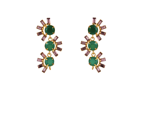 Bounkit Green Onyx & CZ Earrings