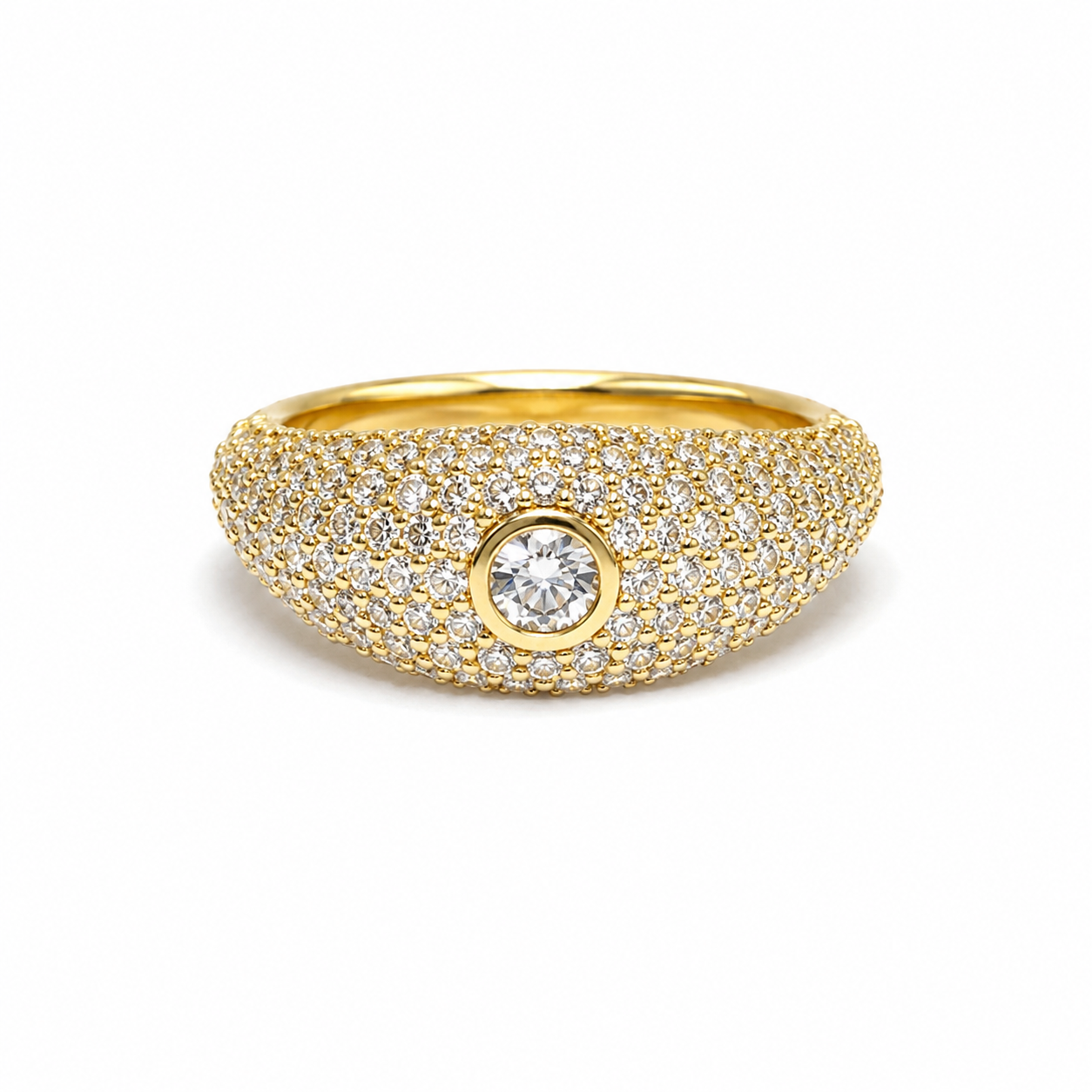 Gold Signet Pavé Pinky Ring
