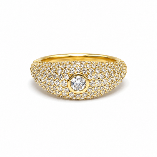 Gold Signet Pavé Pinky Ring