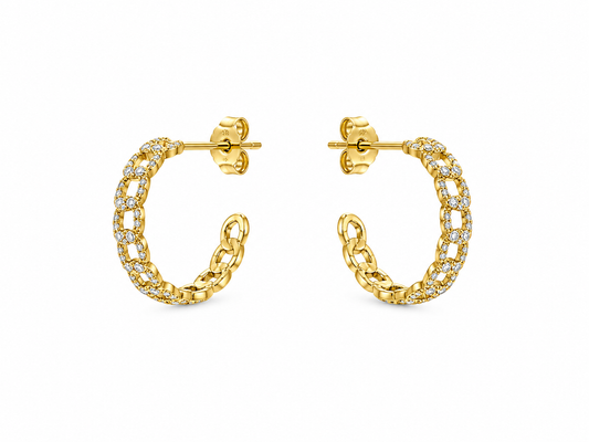 Gold Cuban Chain Diamond Hoop Earrings