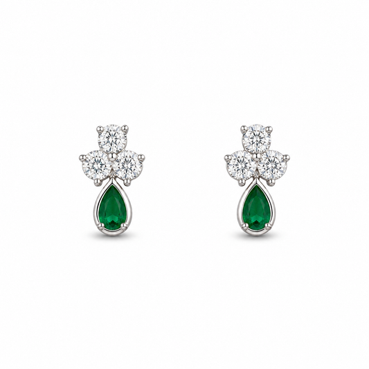 Gold Trefoil Emerald WG Stud Earrings