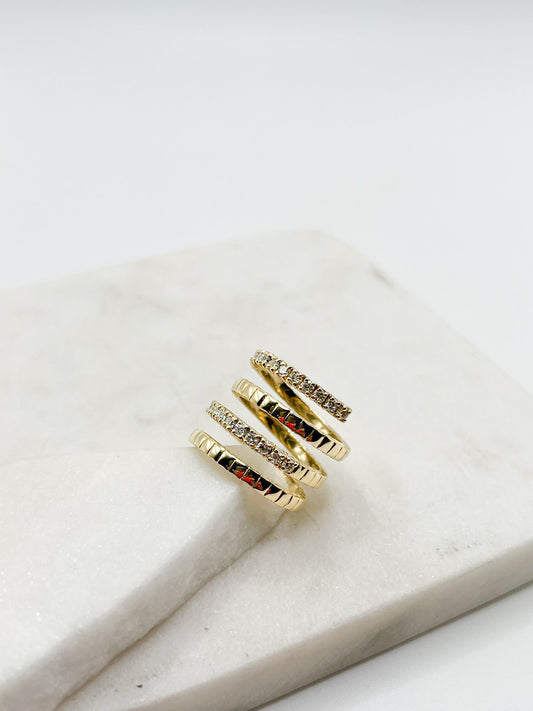 Gold Diamond Spiral Statement Ring