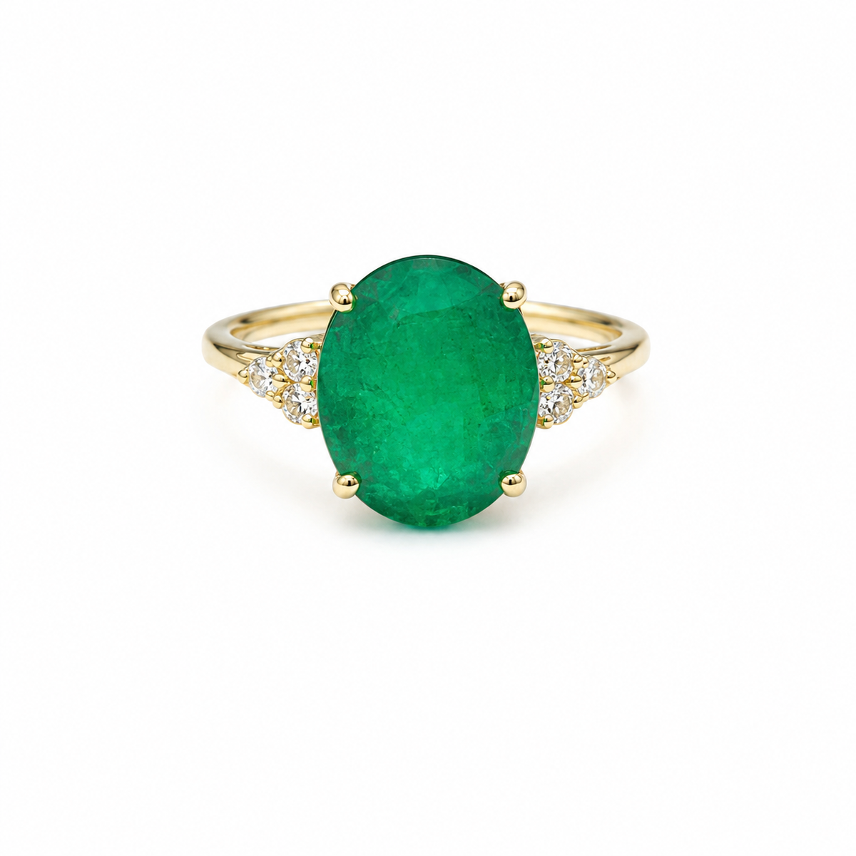 Gold Oval Emerald & Diamond Ring