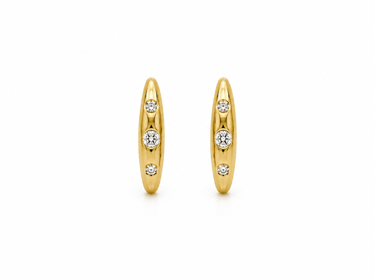 Gold Orbit Diamond Huggie Earrings