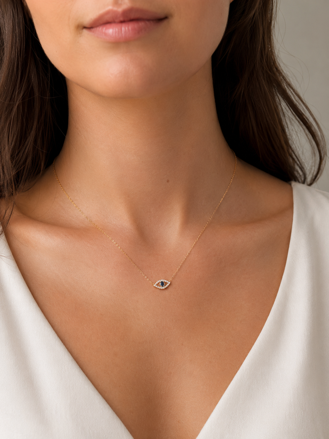 Gold Sapphire and Diamond Evil Eye Necklace