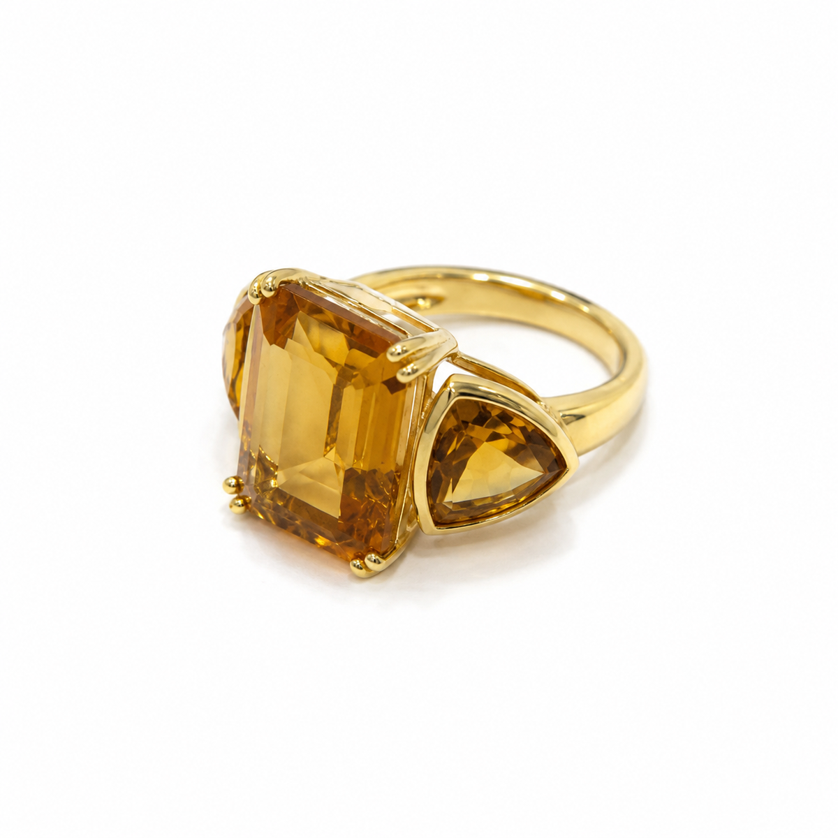 Gold Emerald Cut Citrine Cocktail Ring