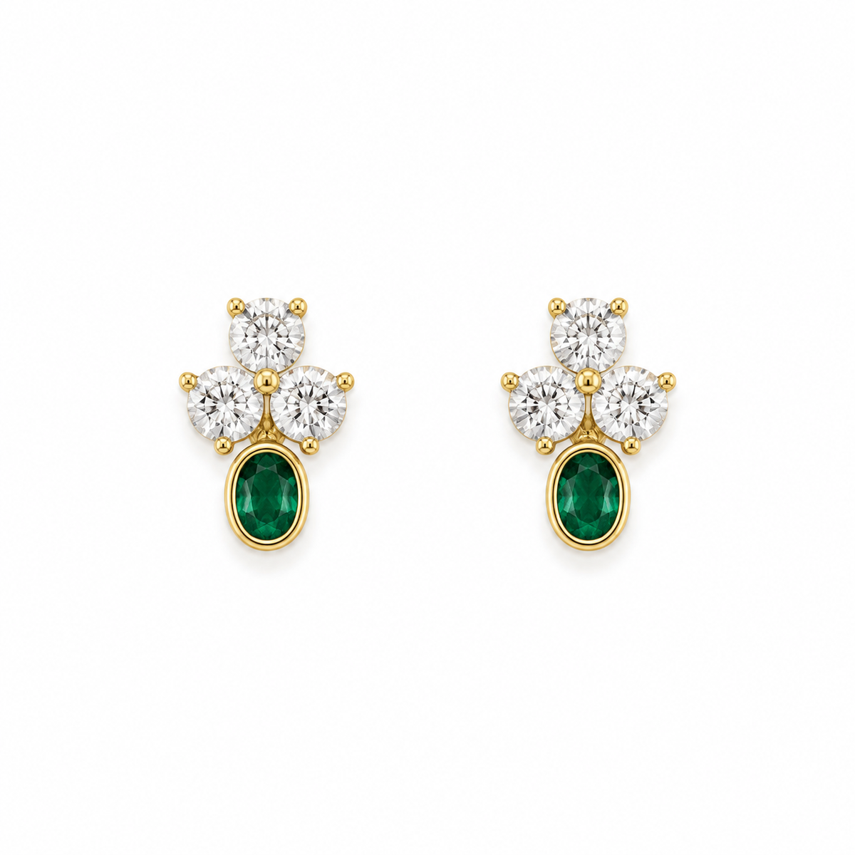 Gold Trefoil Emerald Stud Earrings