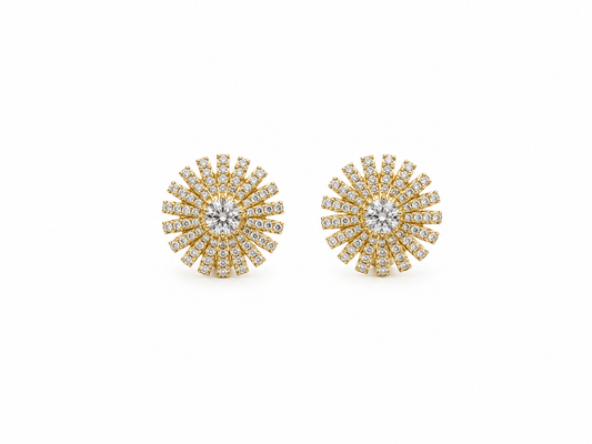 Gold Flower Diamond Stud Earrings