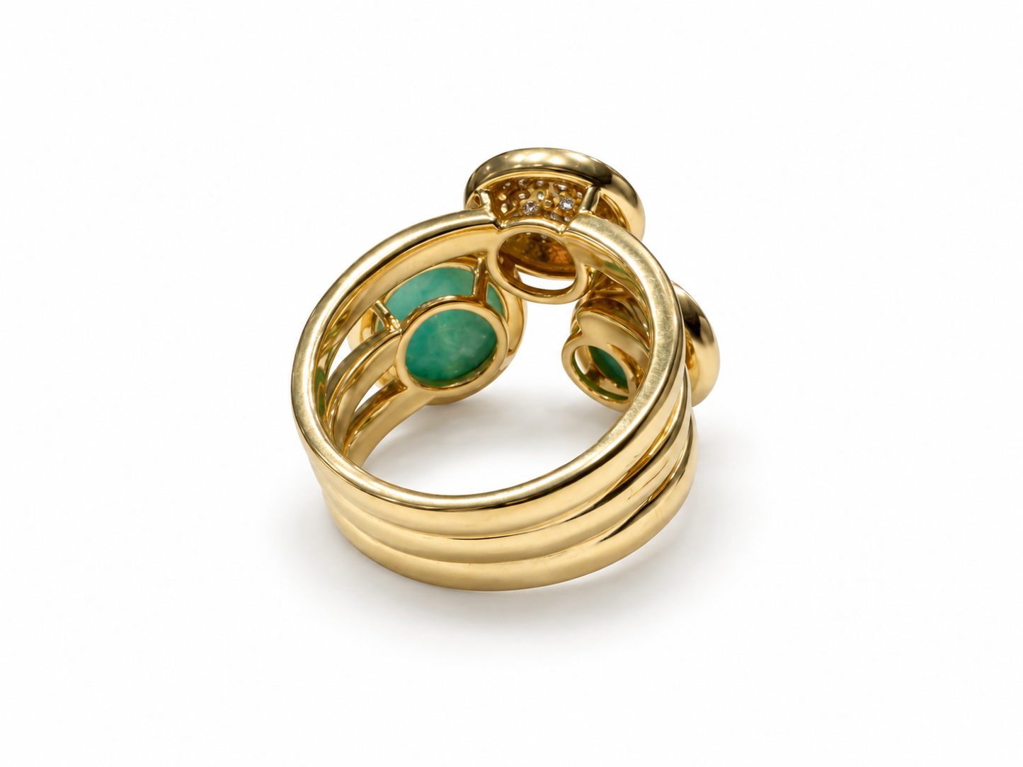 Gold Halo Trio Emerald Ring