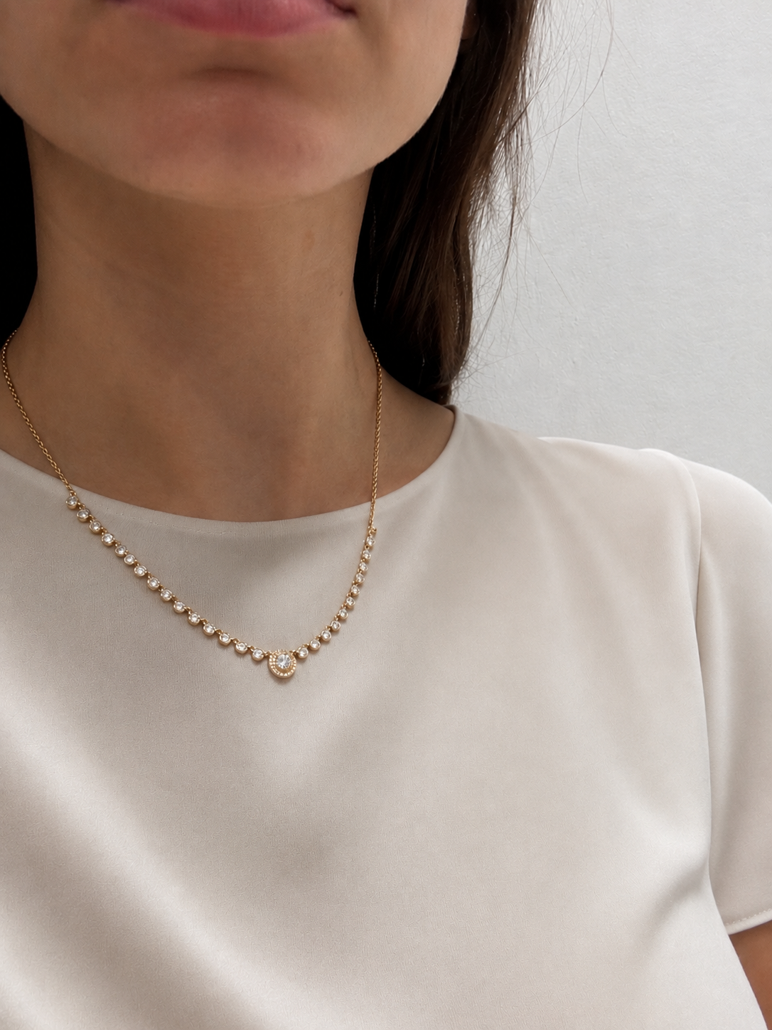 Gold and Diamond Circle Row Necklace