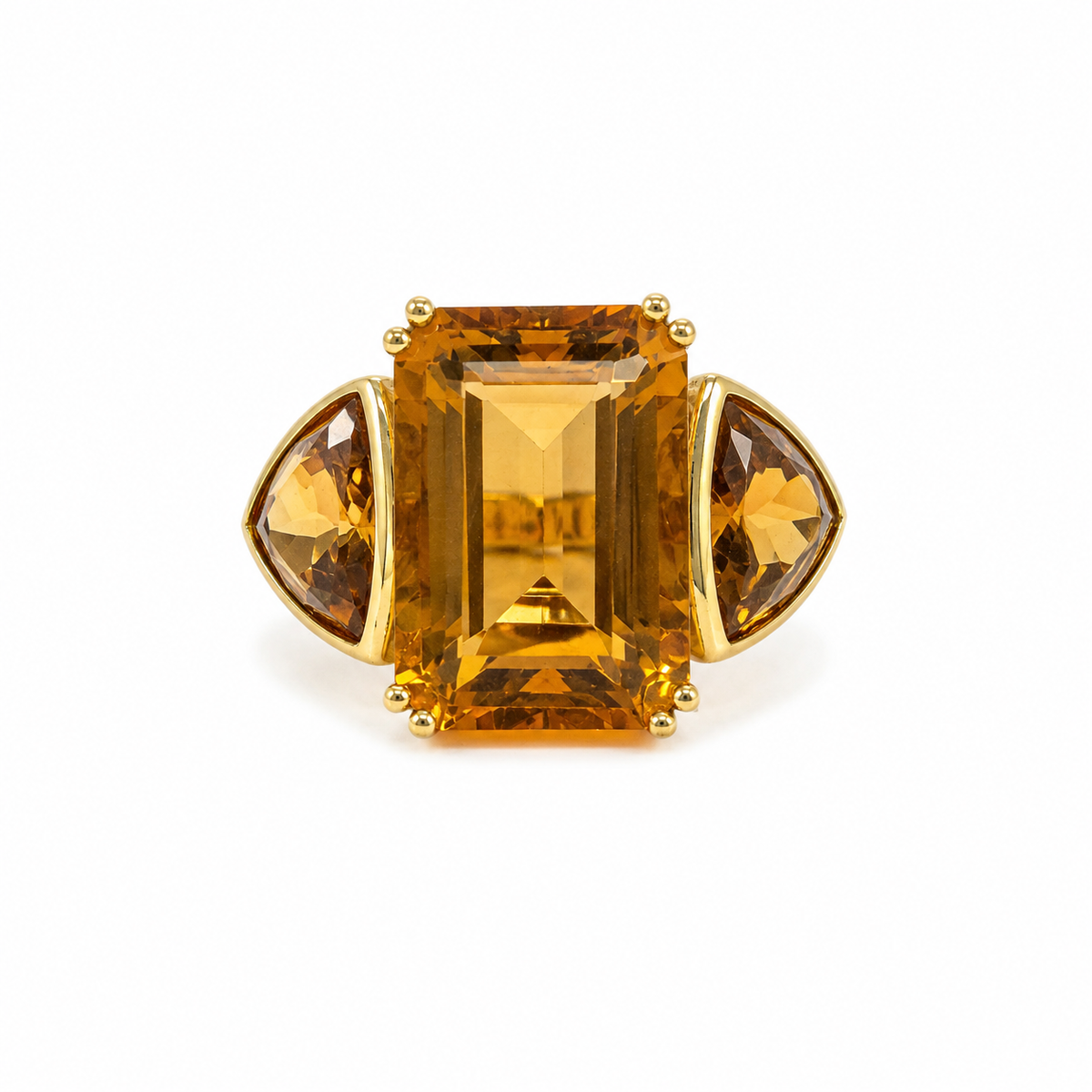 Gold Emerald Cut Citrine Cocktail Ring