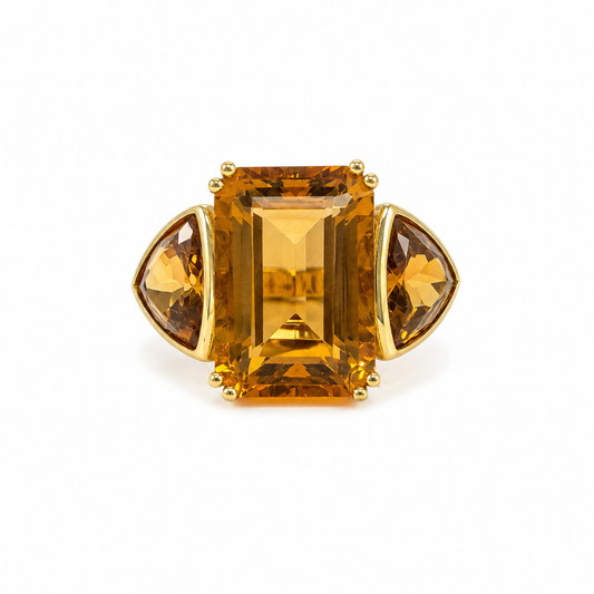 Gold Emerald Cut Citrine Cocktail Ring
