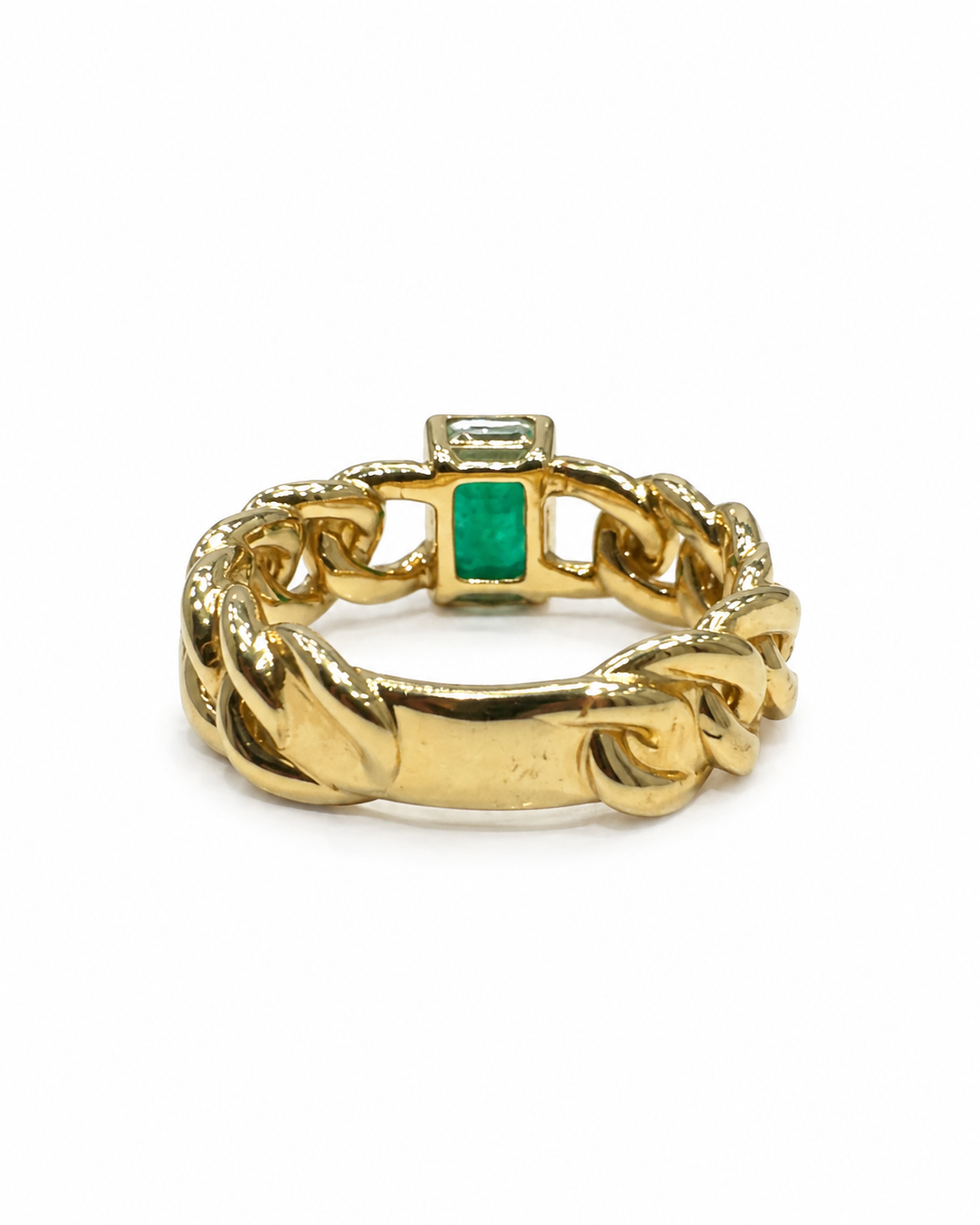 Gold Cuban Chain Emerald Ring