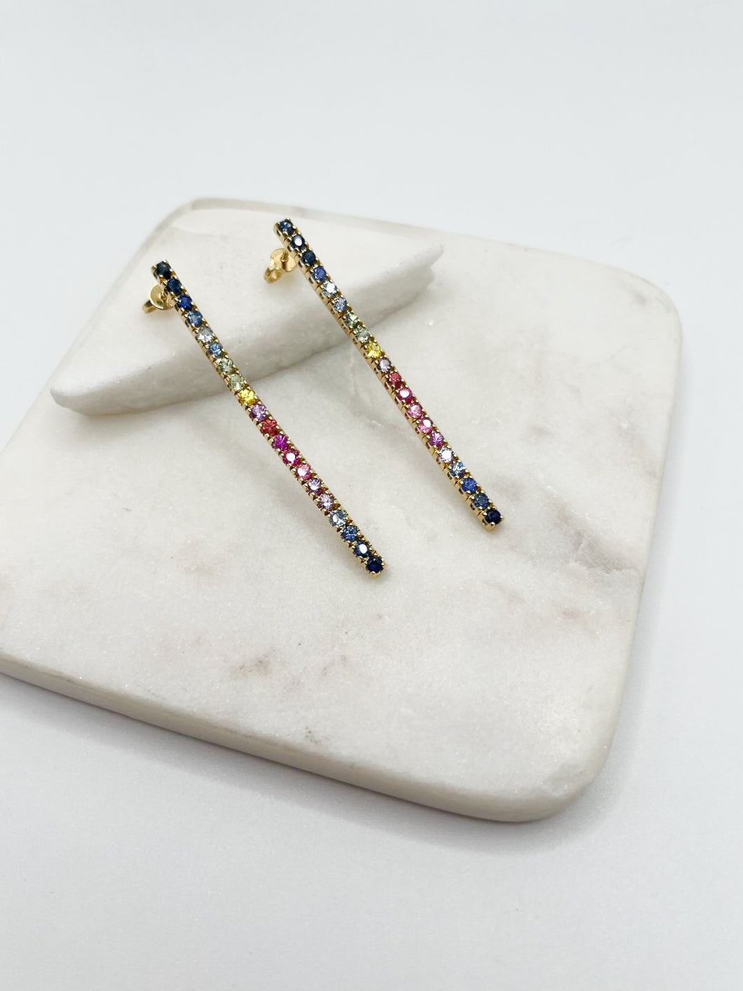 Gold Semi Precious Stone Tennis Drop Earrings