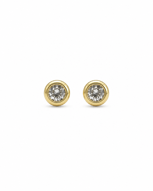 Gold CZ Bezel Stud Earrings