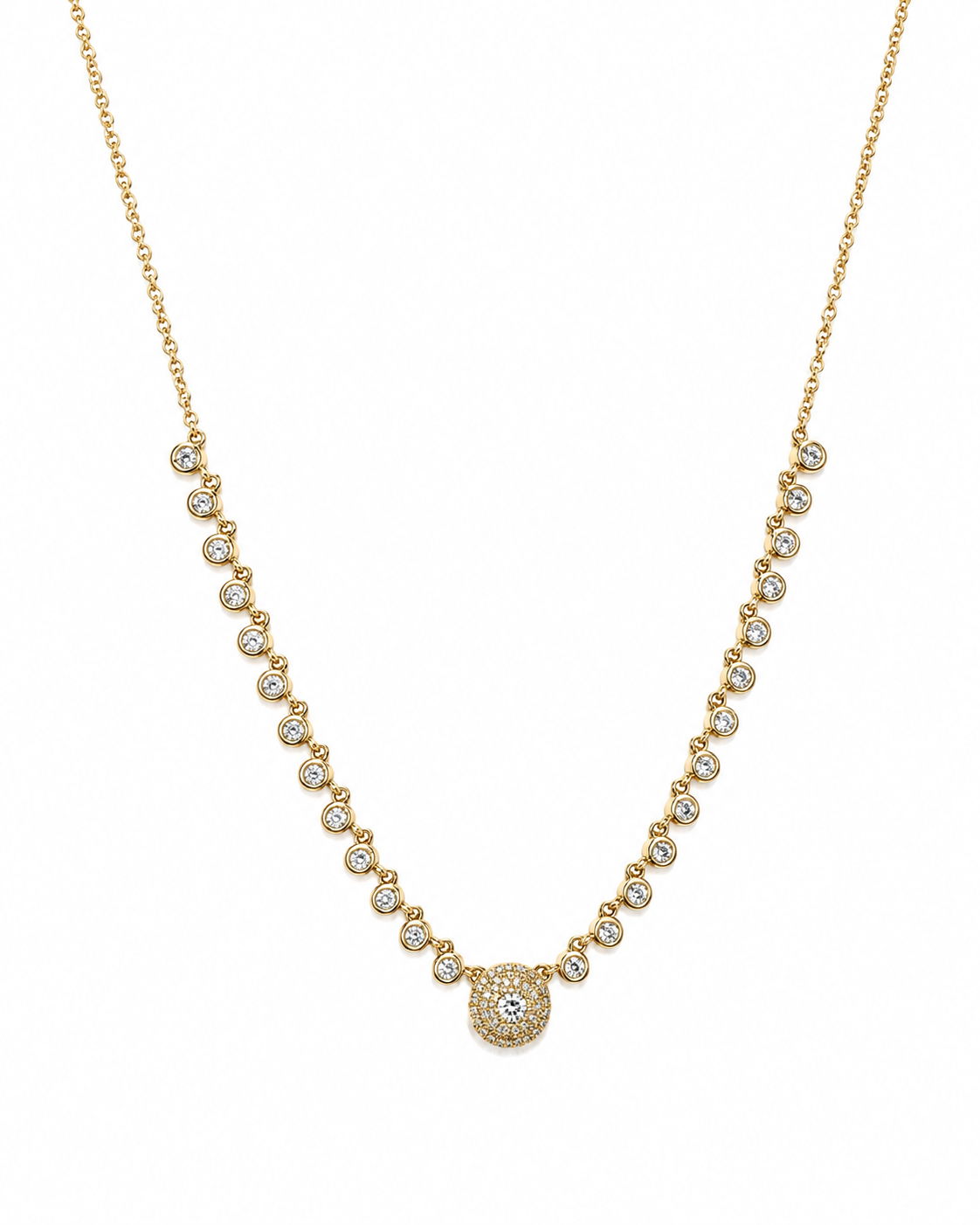 Gold and Diamond Circle Row Necklace