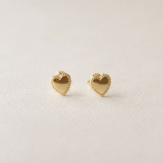 Gold Textured Baby Heart Stud Earrings