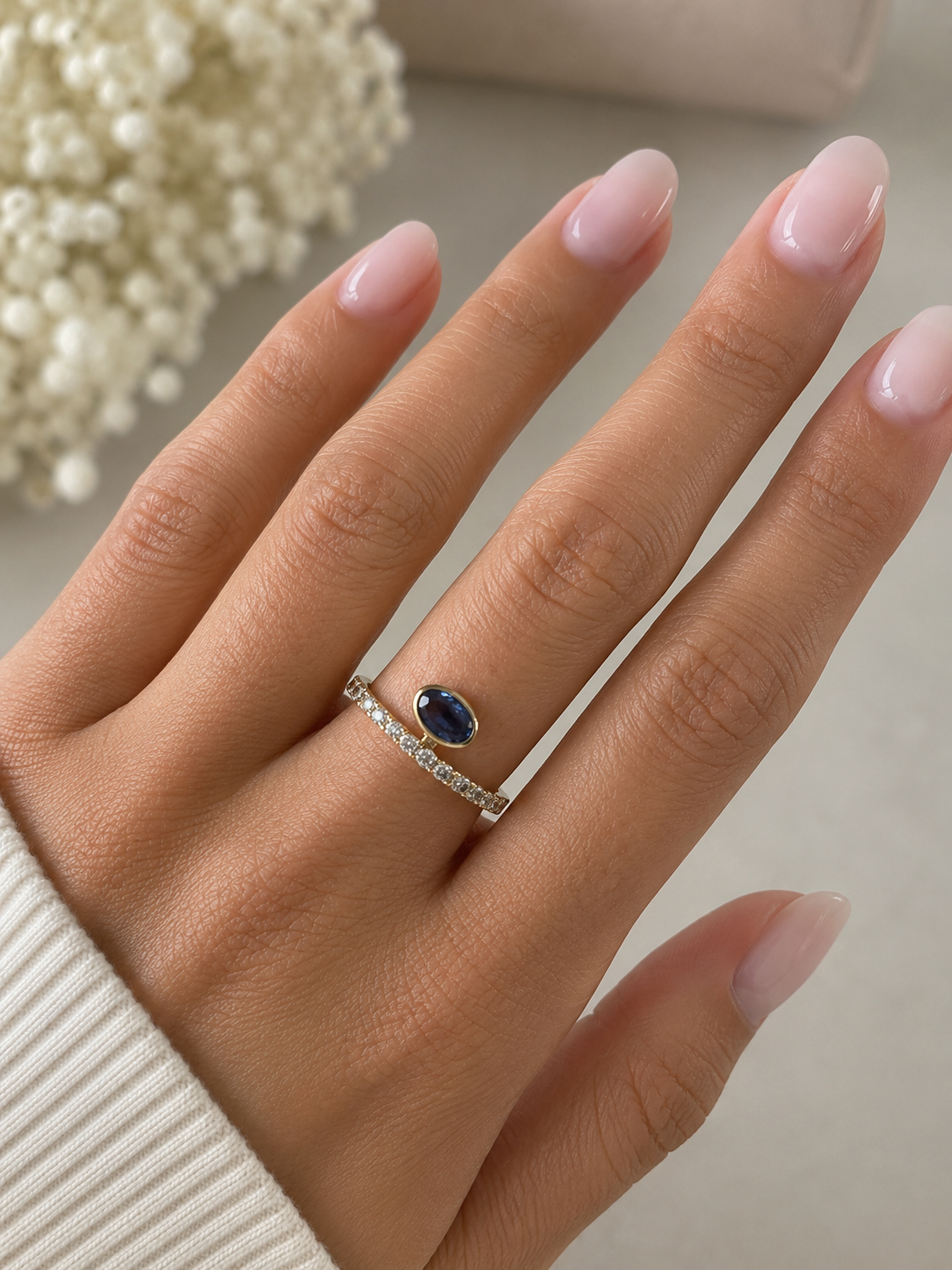 Gold Floating Oval Sapphire Diamond Ring