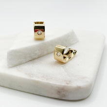 Gold Diamond Square Huggie Earrings