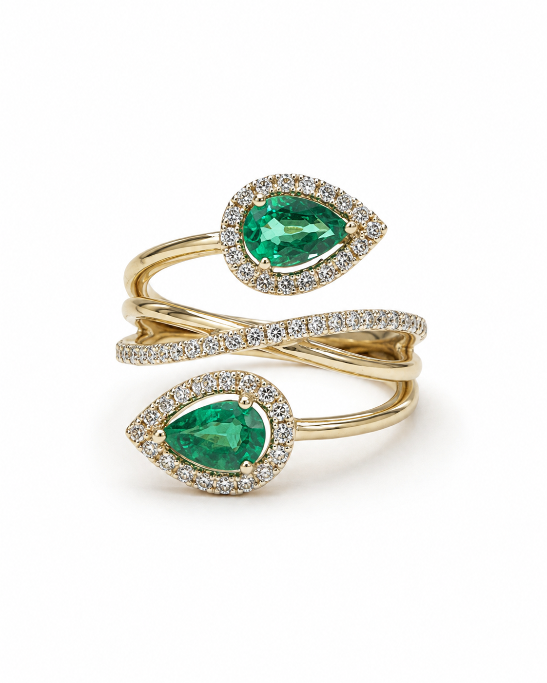 Gold Emerald Duet Bypass Ring