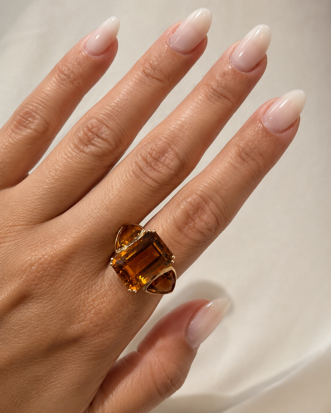 Gold Emerald Cut Citrine Cocktail Ring