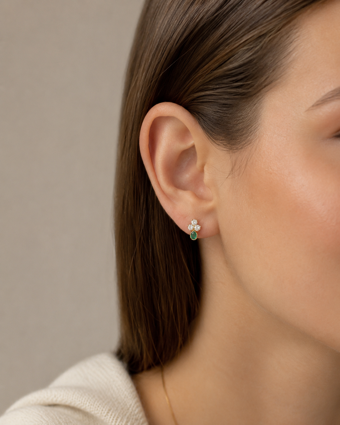 Gold Trefoil Emerald Stud Earrings