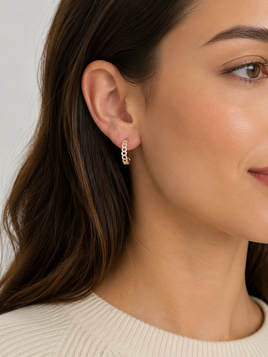 Gold Cuban Chain Diamond Hoop Earrings