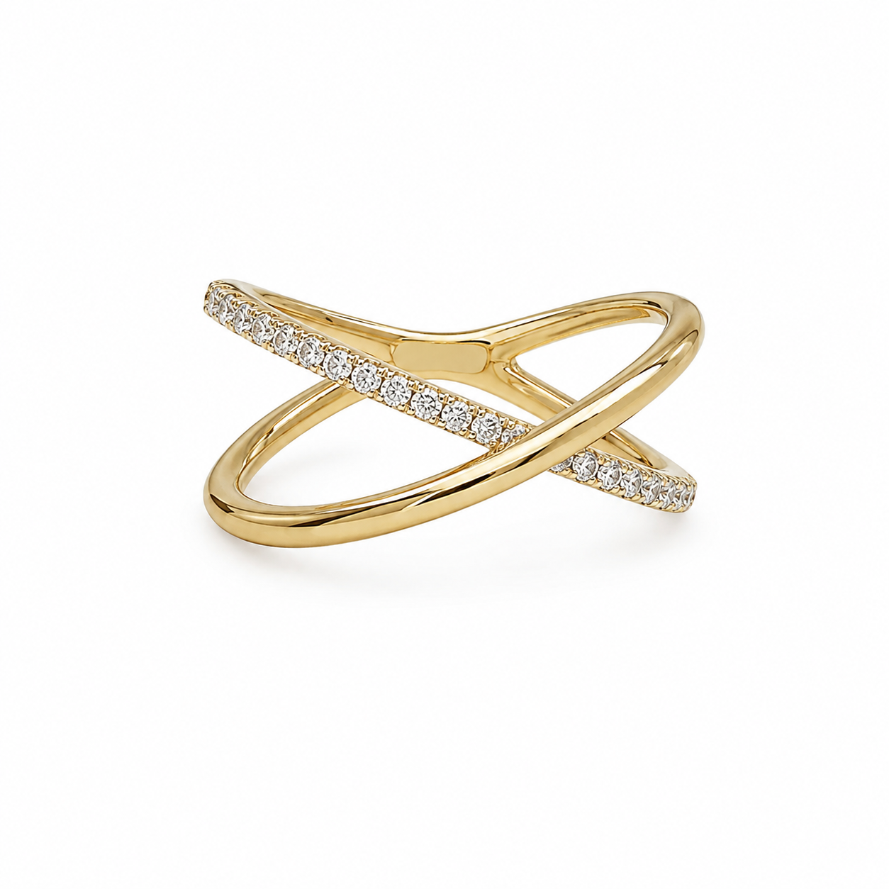 Gold Cross Half Diamond Ring