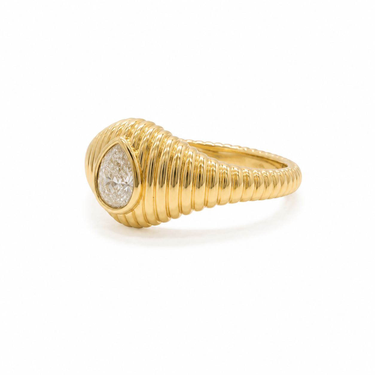 Gold Ribbed Pear Signet Ring