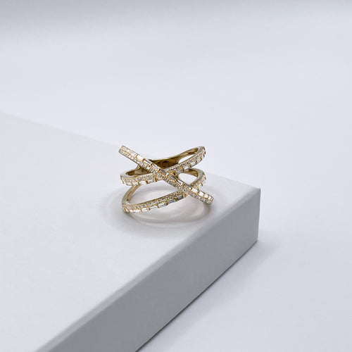 Gold Diamond Baguette Crossover Ring