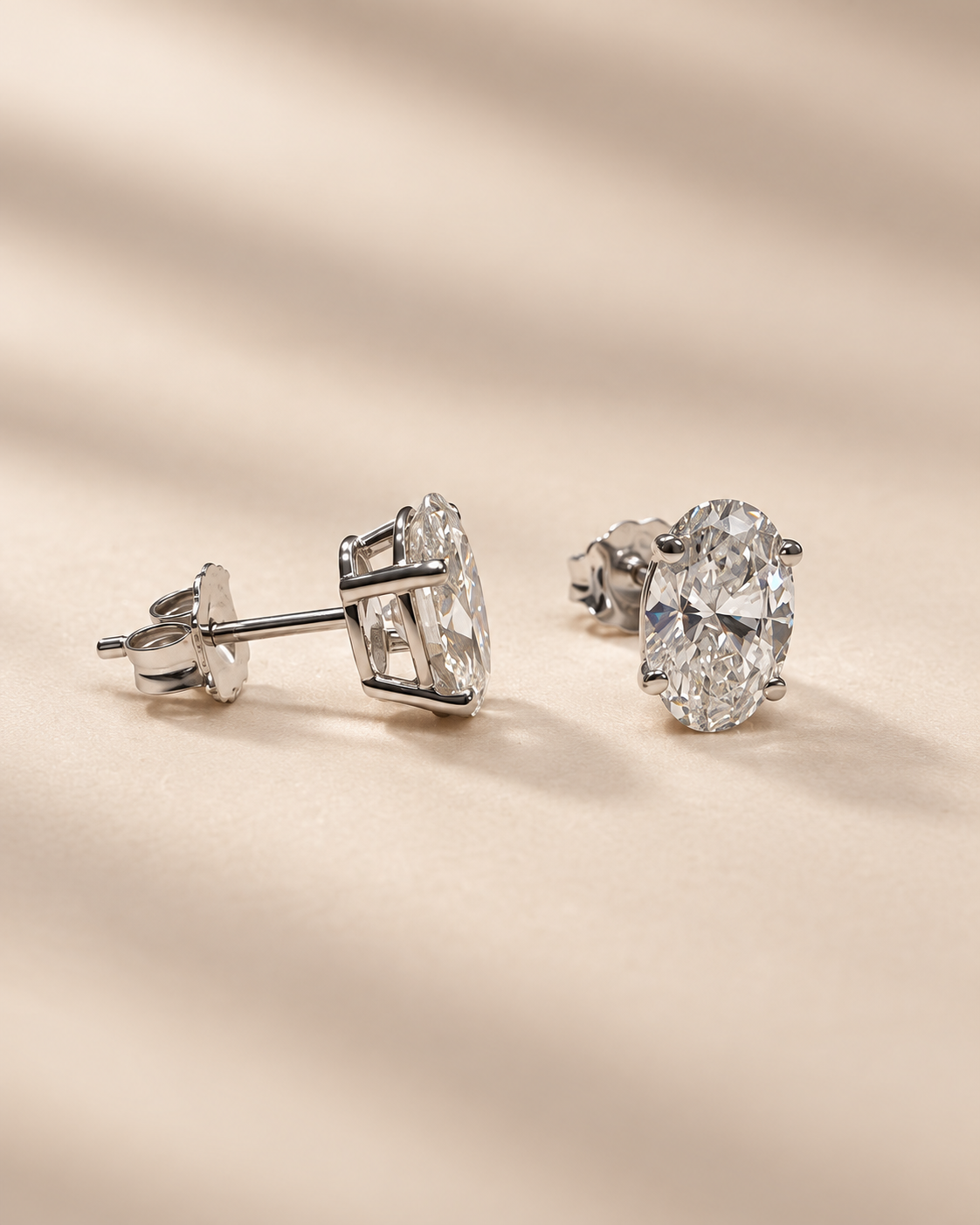 Gold Lab-Grown 2.09CTS Oval Diamond Stud Earrings